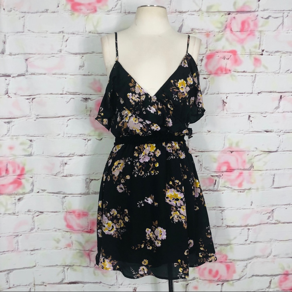 Purple Snow Black Floral Mini Dress